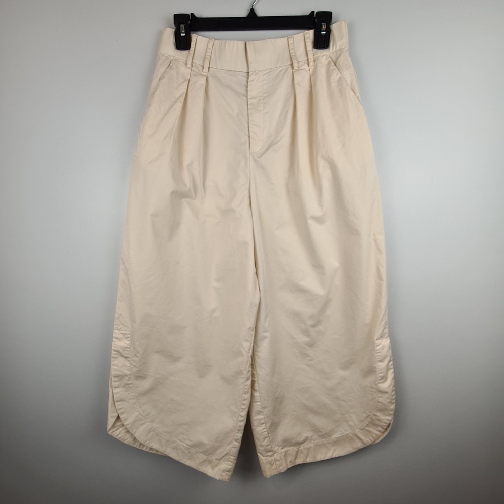 Anthropologie x Maeve Cream Pleated Wide Leg Culotte Petal Hem Pants Medium
